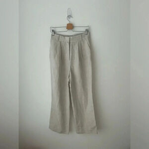 H&M Linen Blend Wide Leg Pants High Waist Beige Summer Trousers Size 6